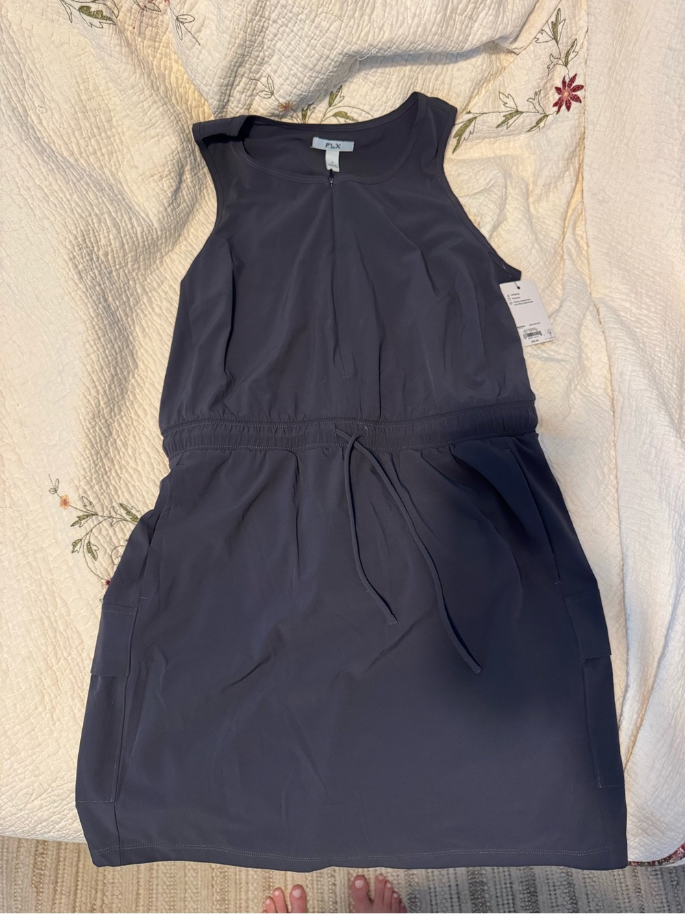FLX Sleeveless Drawstring-Waist Romper Dress in Charcoal